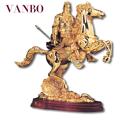 Статуэтка "Воин Гуан-гонг на коне", цвет золотой 28 см х 9 см инфо 5443b.